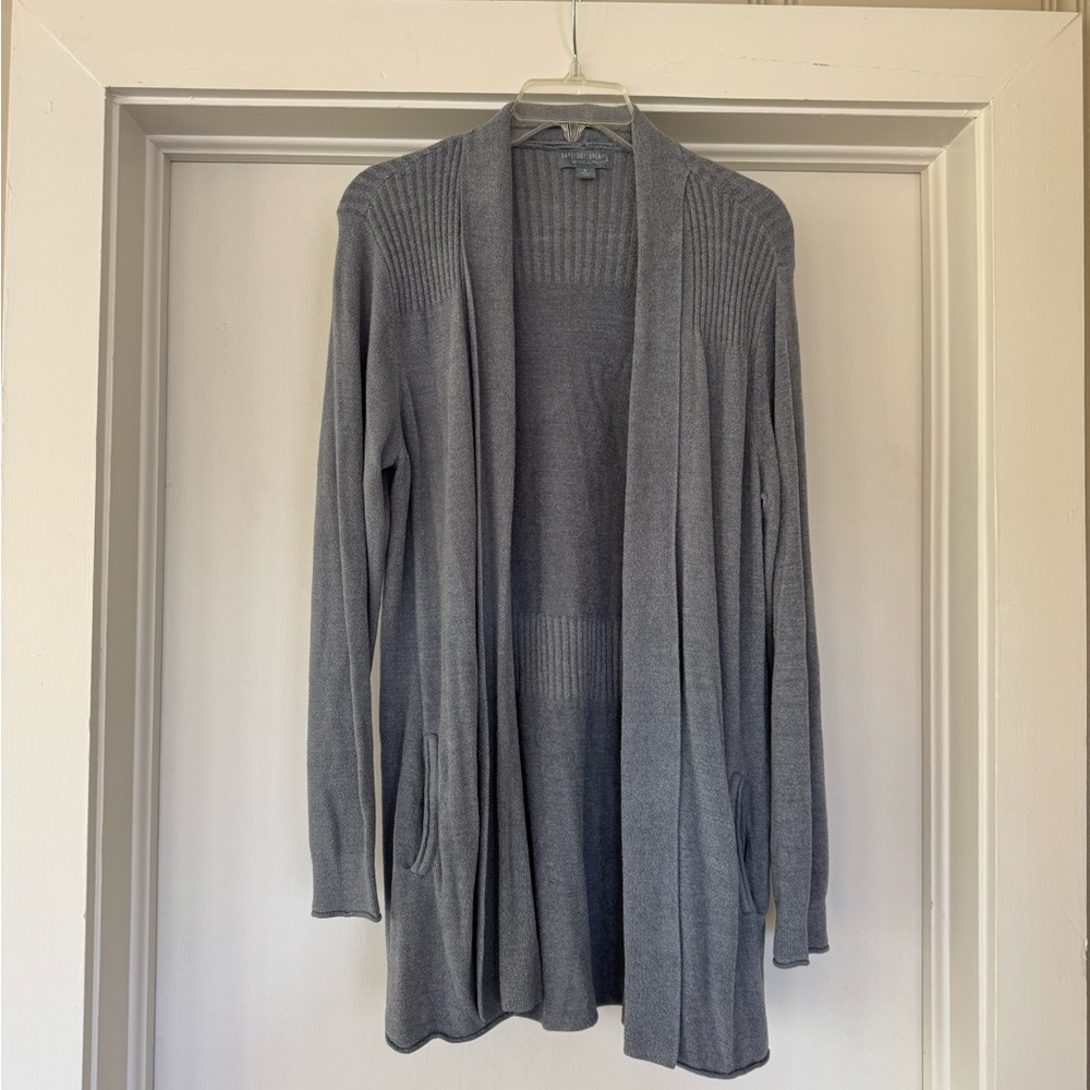 Barefoot Dreams Cozy Chic Ultra Lite Tunic length cardigan in blue gray color